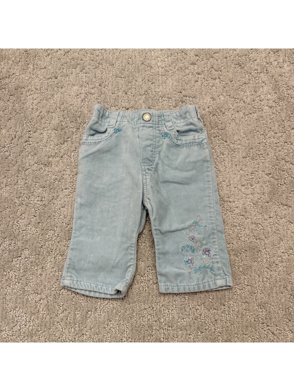 Baby B'gosh Girls velvet Pants 3-6M Blue Floral Cotton Pull On Elastic Waist